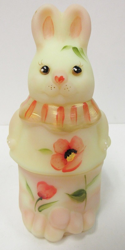 4930XA "Yellow Burmese Art Glass,<b>Stacy Williams Design</b> "Spring Finery" Standing Bunny Box (Click on Picture for detail